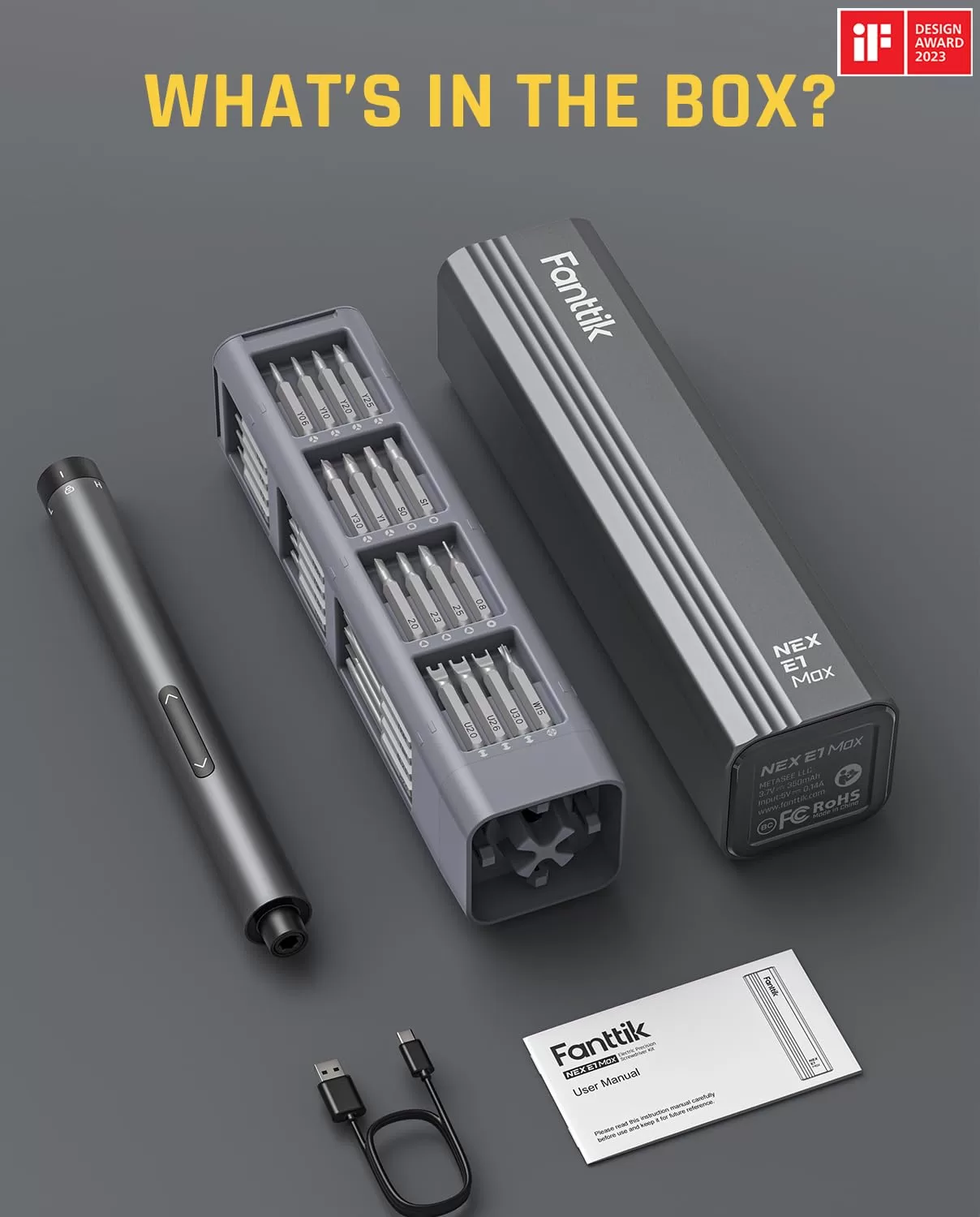 Fanttik E1 Max 3.7V Mini Precision Electric Screwdriver, 50-in-1 Magnetic Bits, 2 Torque Settings, Pop-Up Magnetic Case