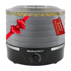 Elite Gourmet EFD319BNG Food Dehydrator, 5 BPA-Free 11.4" Trays Adjustable Temperature Controls, Black and Grey, 5 Trays