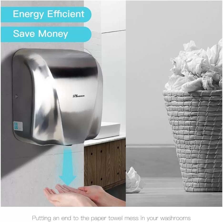 PLUSSEN Automatic Commercial Hand Dryers for Bathrooms Commercial 1800W Heavy Duty Stainless Steel