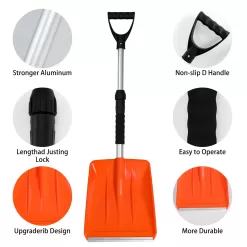 OPELETNNT Kids Snow Shovel with D-Grip Handle, Durable Aluminum Blade, Toddler Snow Shovel for Car Trunk