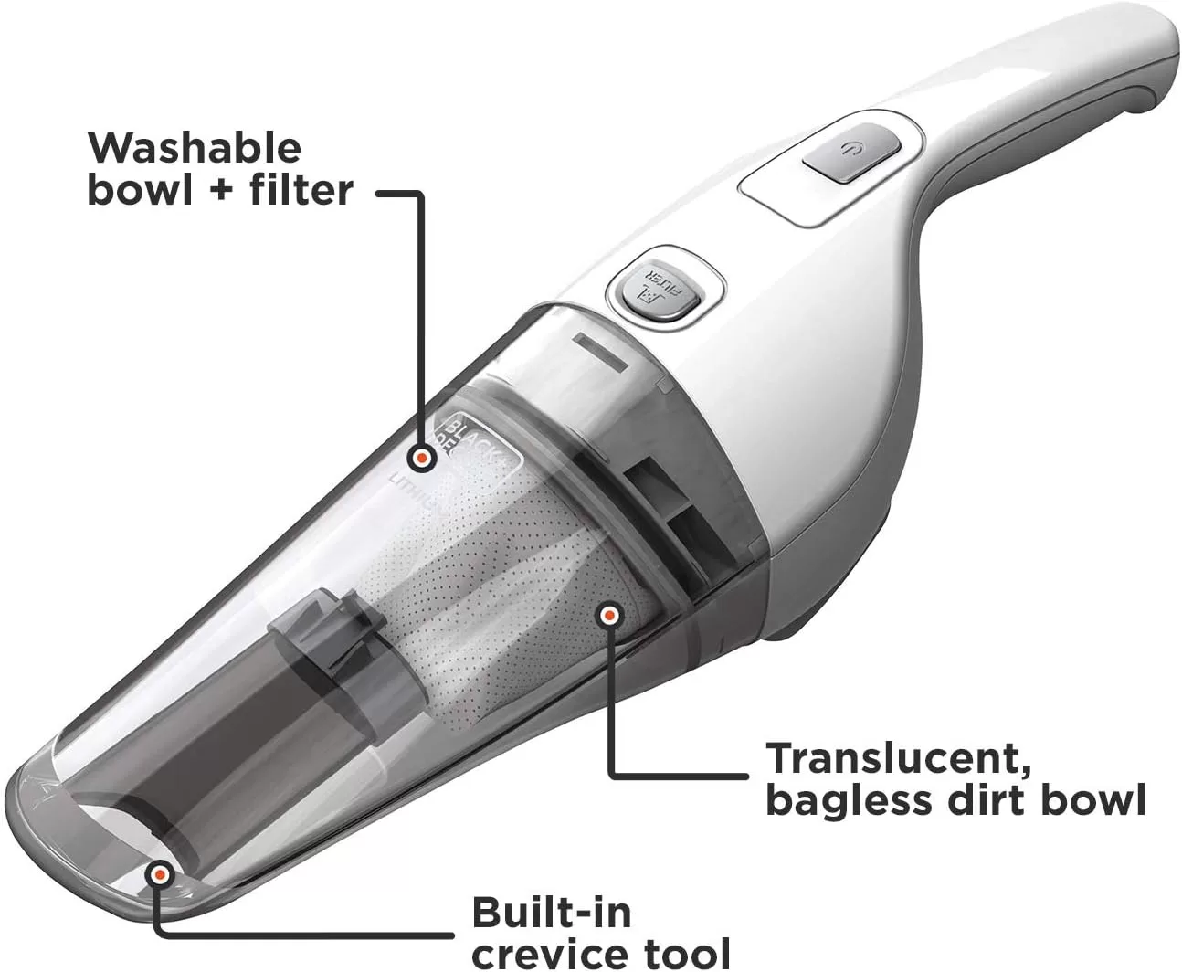 BLACK+DECKER Handheld Vacuum 2Ah, Power White (HNV220BCZ10FF), White, Grey