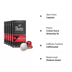 Peet's Coffee, Medium Roast Espresso Pods Compatible with Nespresso Original Machine, Crema Scura Intensity 9, 50 Count