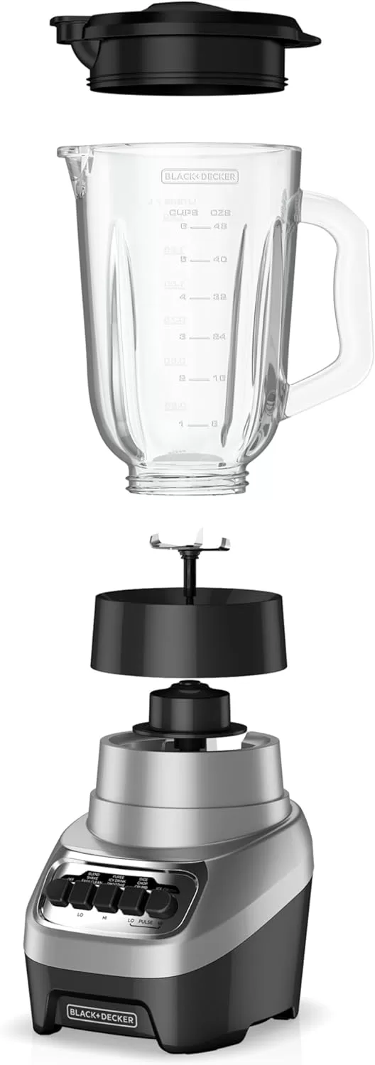 BLACK+DECKER PowerCrush Multi-Function Blender with 6-Cup Glass Jar, 4 Speed Settings, Silver
