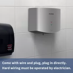 AIKE Air Wiper Compact Hand Dryer 110V 1400W Silver (with 2 Pin Plug) Model AK2630-K