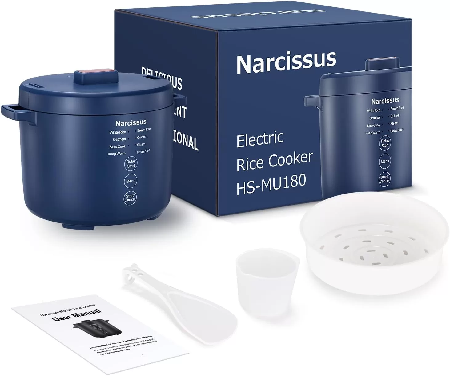 Narcissus 3.5-Cup Rice Cooker for 1-3 People, Multifunctional for Rice, Oatmeal, Quinoa, Blue