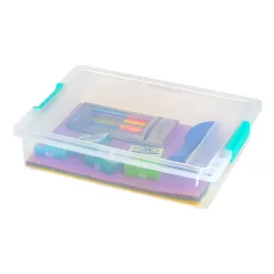 IRIS USA 6 Quart Large Clip Box, 4 Pack, Clear Plastic Storage Container Bins with Latching Lids