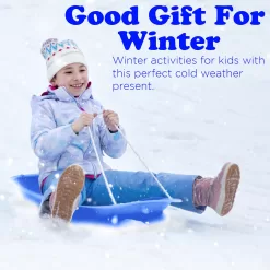 Slippery Racer Downhill Sprinter Flexible Kids Toddler Plastic Cold-Resistant Toboggan Snow Sled with Pull Rope and Handles, Blue