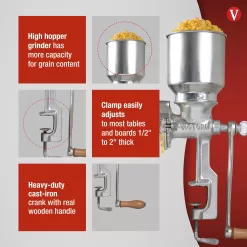 Victoria Manual High Hopper Grain Grinder, Silver