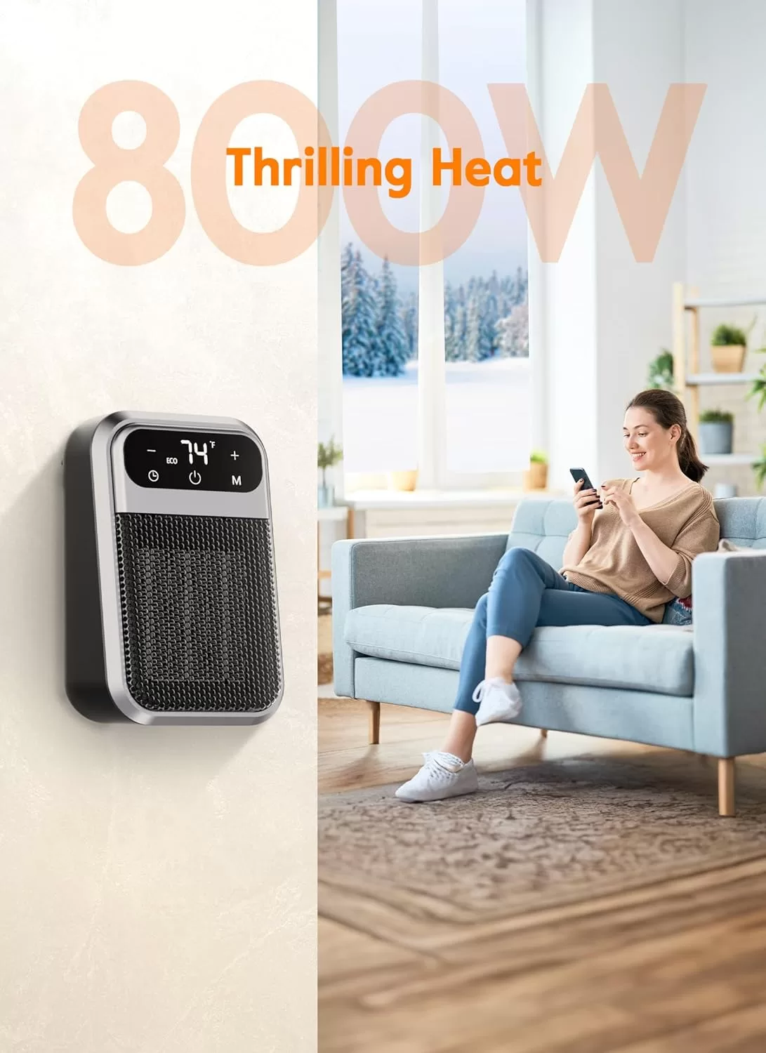 GiveBest 800W Wall Outlet Space Heater with Remote, LED Display Small Plug in Electric Heater
