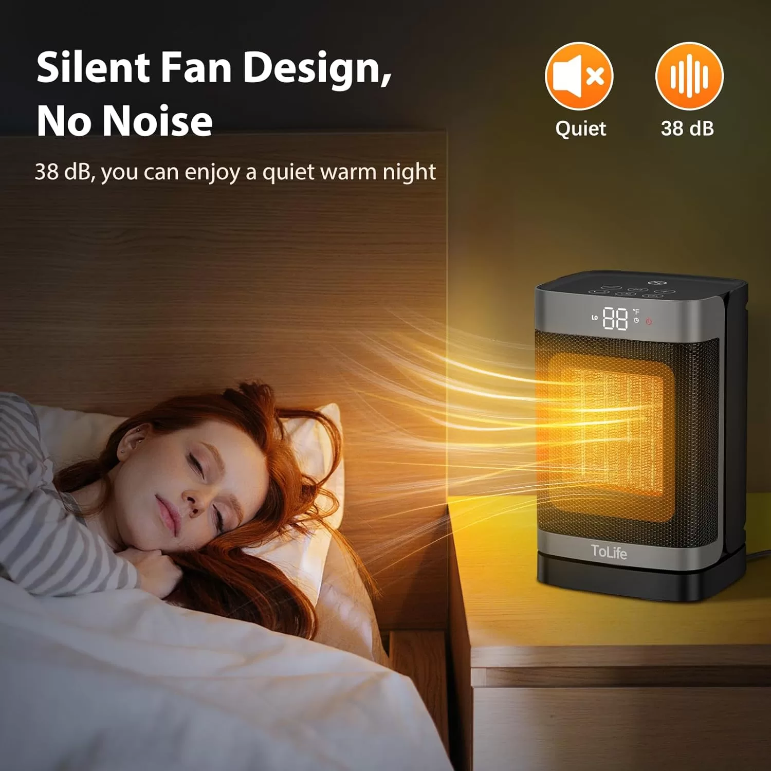 ToLife Space Heater Indoor with Thermostat, 1500W PTC Electric Heater, 60°Oscillating, 4 Modes, 12h Timer