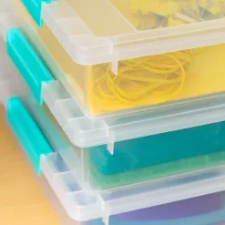 IRIS USA 6 Quart Large Clip Box, 4 Pack, Clear Plastic Storage Container Bins with Latching Lids