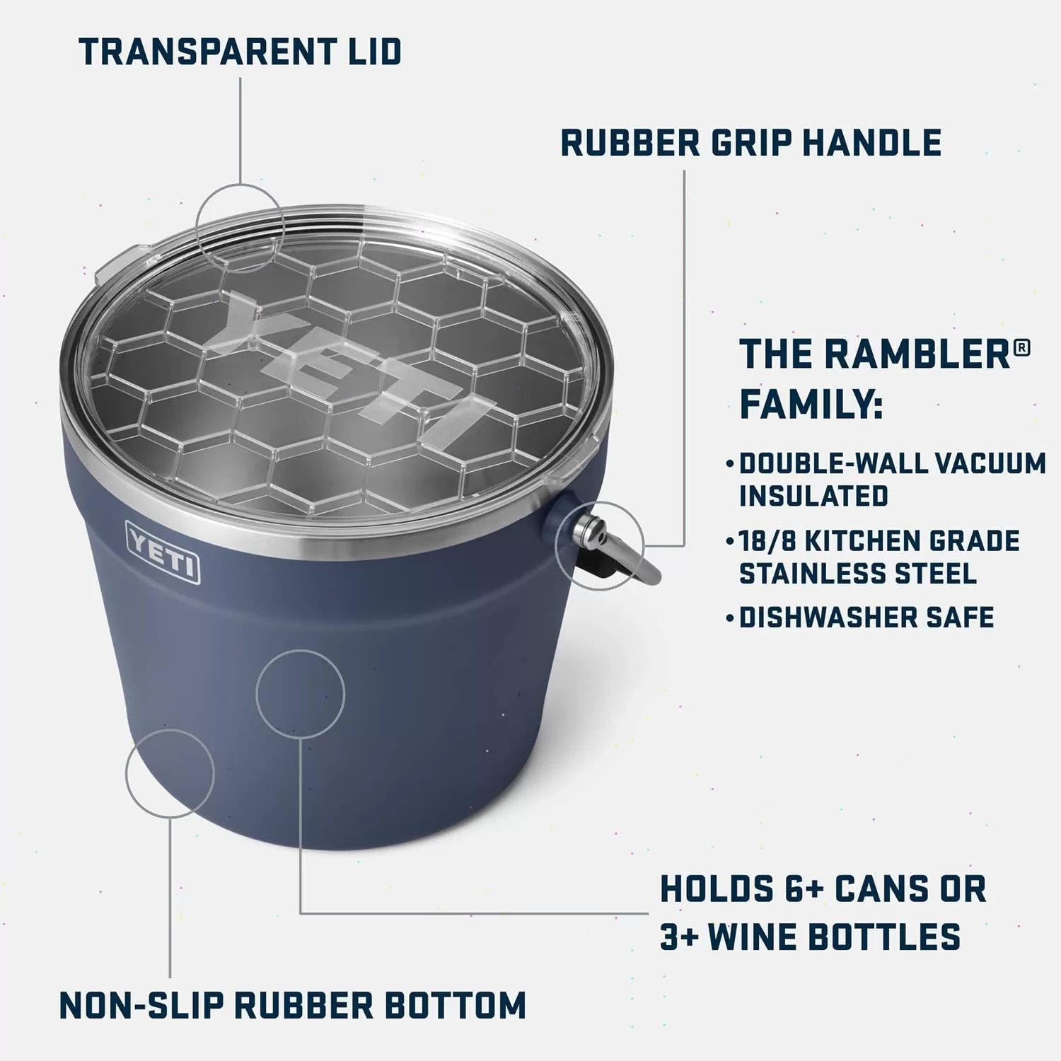 YETI Rambler Beverage Bucket, Double-Wall Vacuum Insulated Ice Bucket with Lid, Navy - Image 6