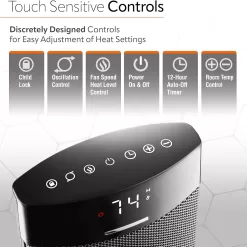 Lasko Ellipse Ceramic Tabletop Heater for Home with Tip-Over Switch, 1500W, Black, CD12950