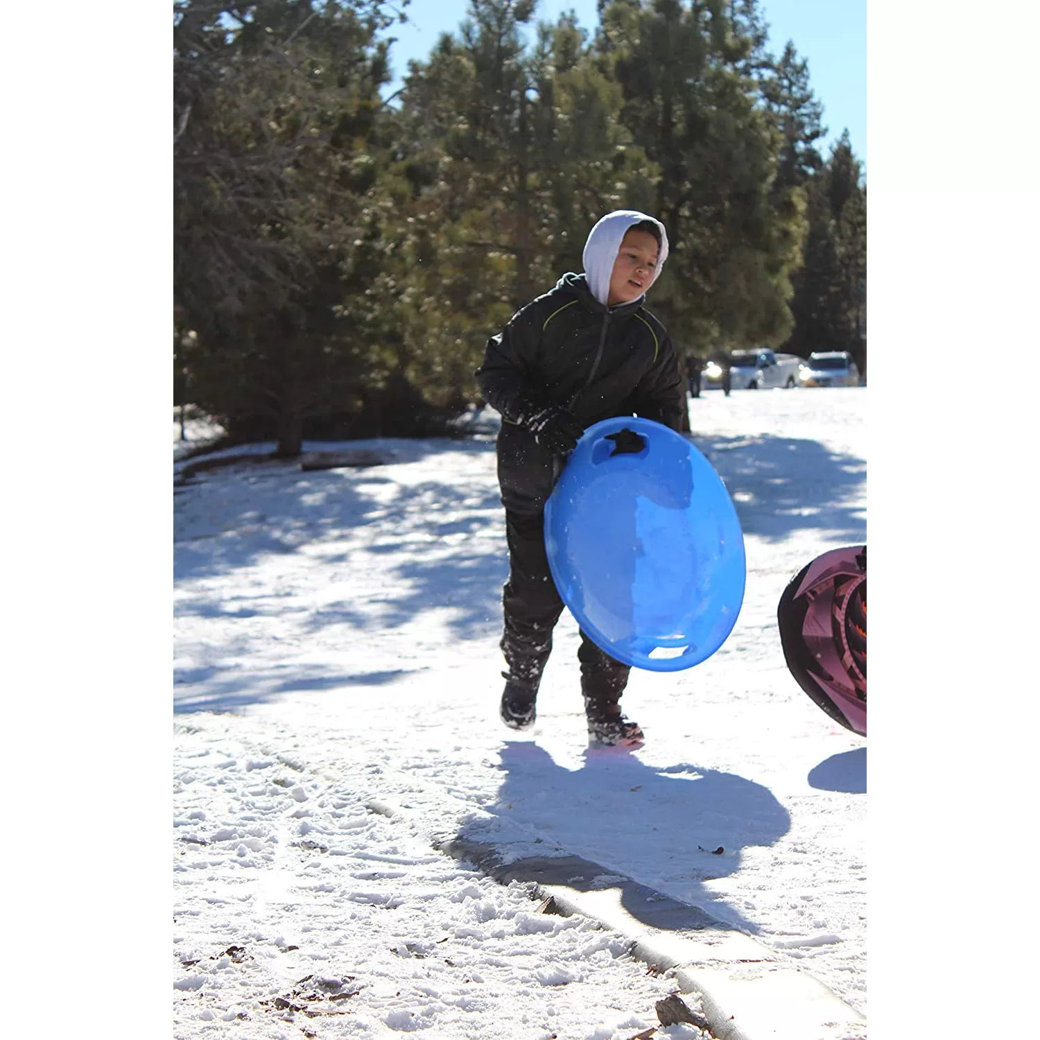 Slippery Racer Heavy-Duty Cold Weather Downhill Pro Adults and Kids Plastic Outdoor Winter Saucer Disc Snow Sleds with Handles.
