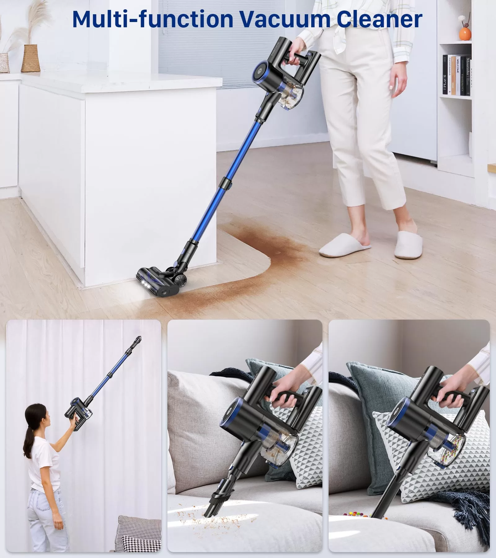MIBODE Cordless Vacuum Cleaner, Powerful Stick Vacuum with 3 Suction Modes, Max 45Mins Runtime Rechargeable Vacuum
