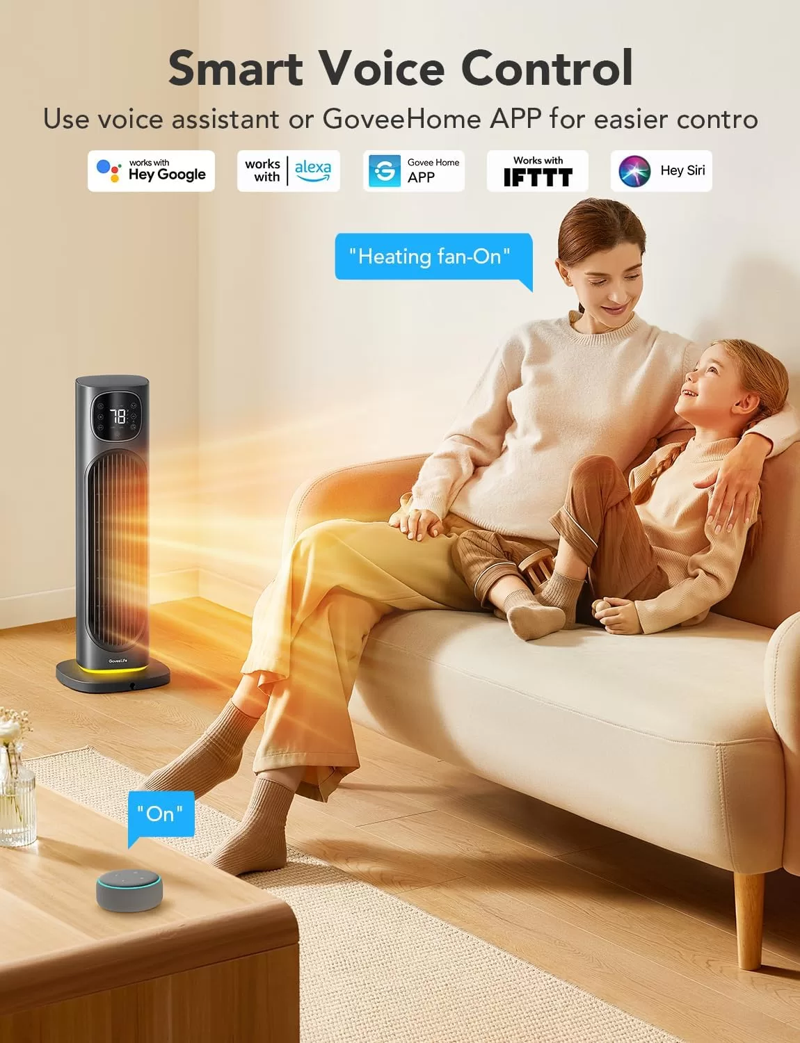 GoveeLife 24" Space Heater, 80° Oscillating Smart Electric Heater