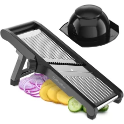MuellerLiving Mandoline Slicer for Kitchen, Stainless Steel, Slice or Julienne, Vegetable Chopper, Fruits