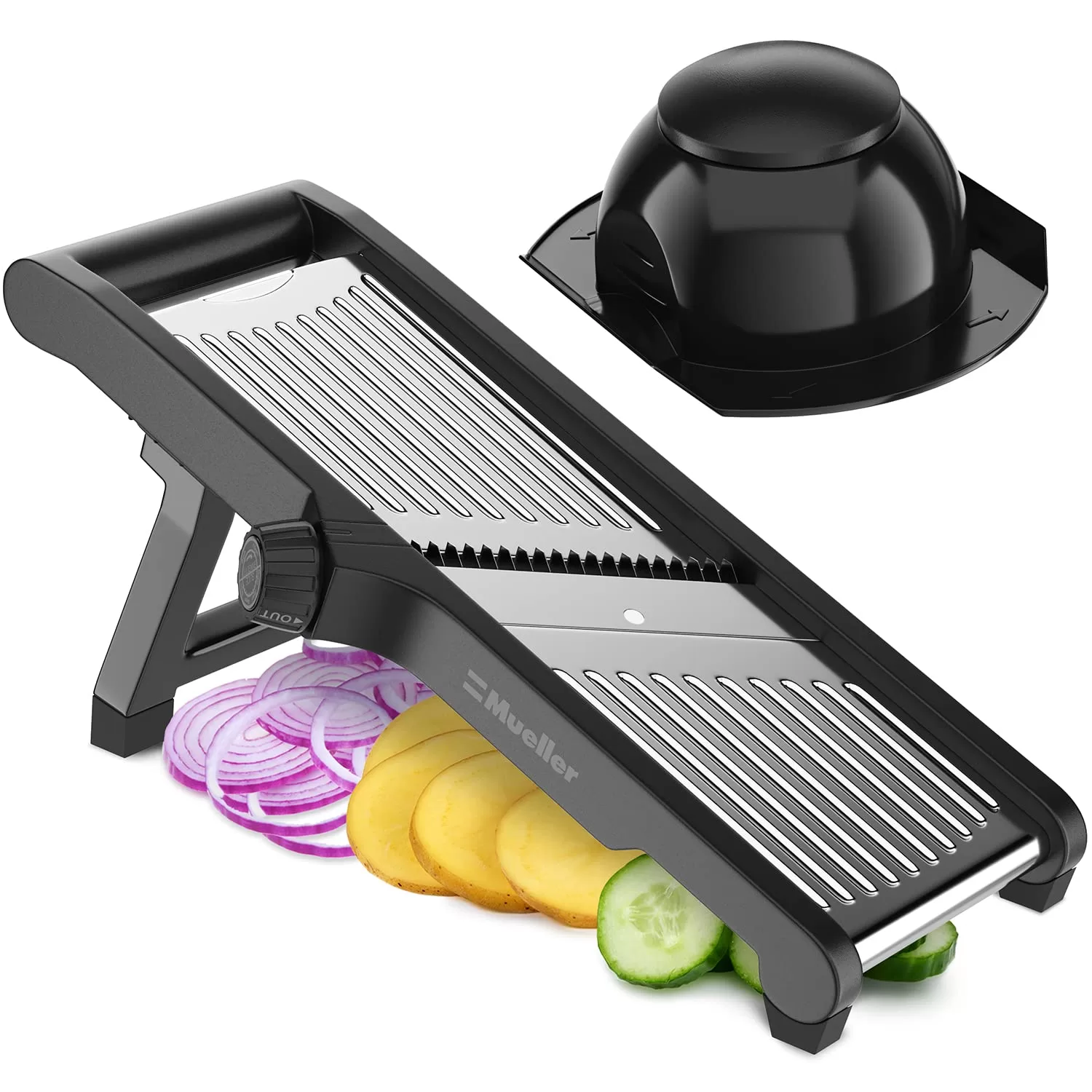 MuellerLiving Mandoline Slicer for Kitchen, Stainless Steel, Slice or Julienne, Vegetable Chopper, Fruits