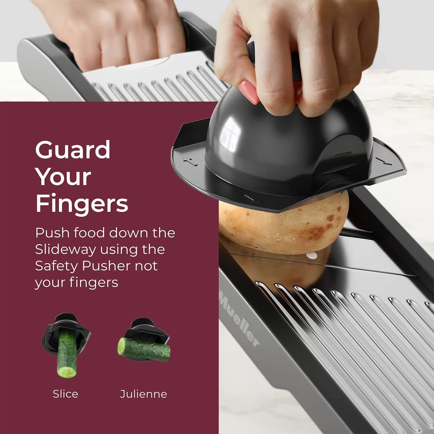 MuellerLiving Mandoline Slicer for Kitchen, Stainless Steel, Slice or Julienne, Vegetable Chopper, Fruits