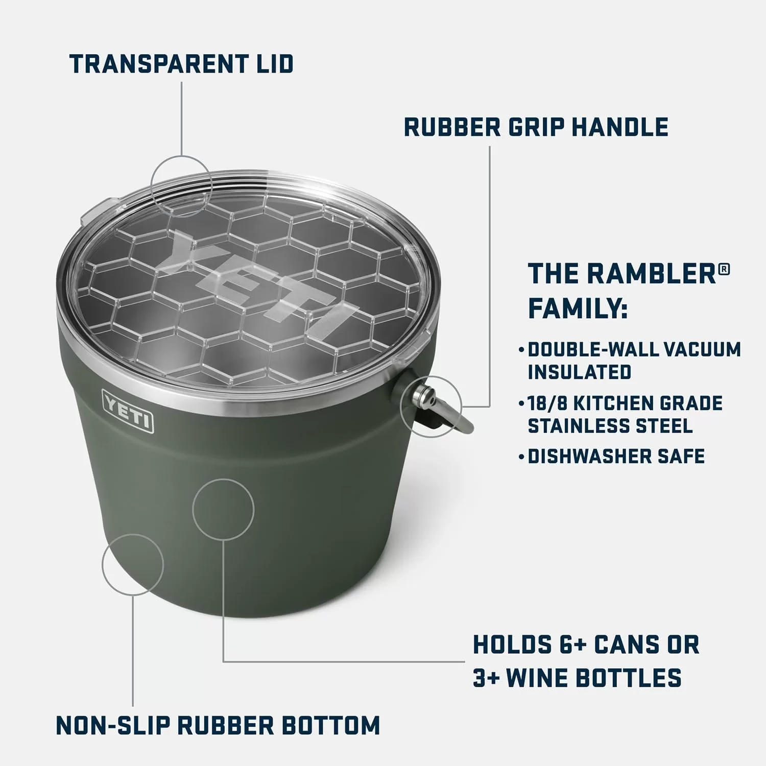 YETI Rambler Beverage Bucket, Double-Wall Vacuum Insulated Ice Bucket with Lid, Camp Green - Image 8