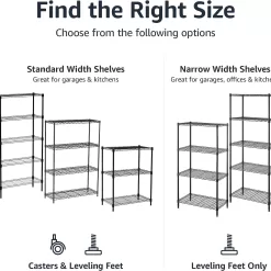 Amazon Basics 3-Shelf Narrow Adjustable, Heavy Duty Storage Shelving Unit , Black, 23.2