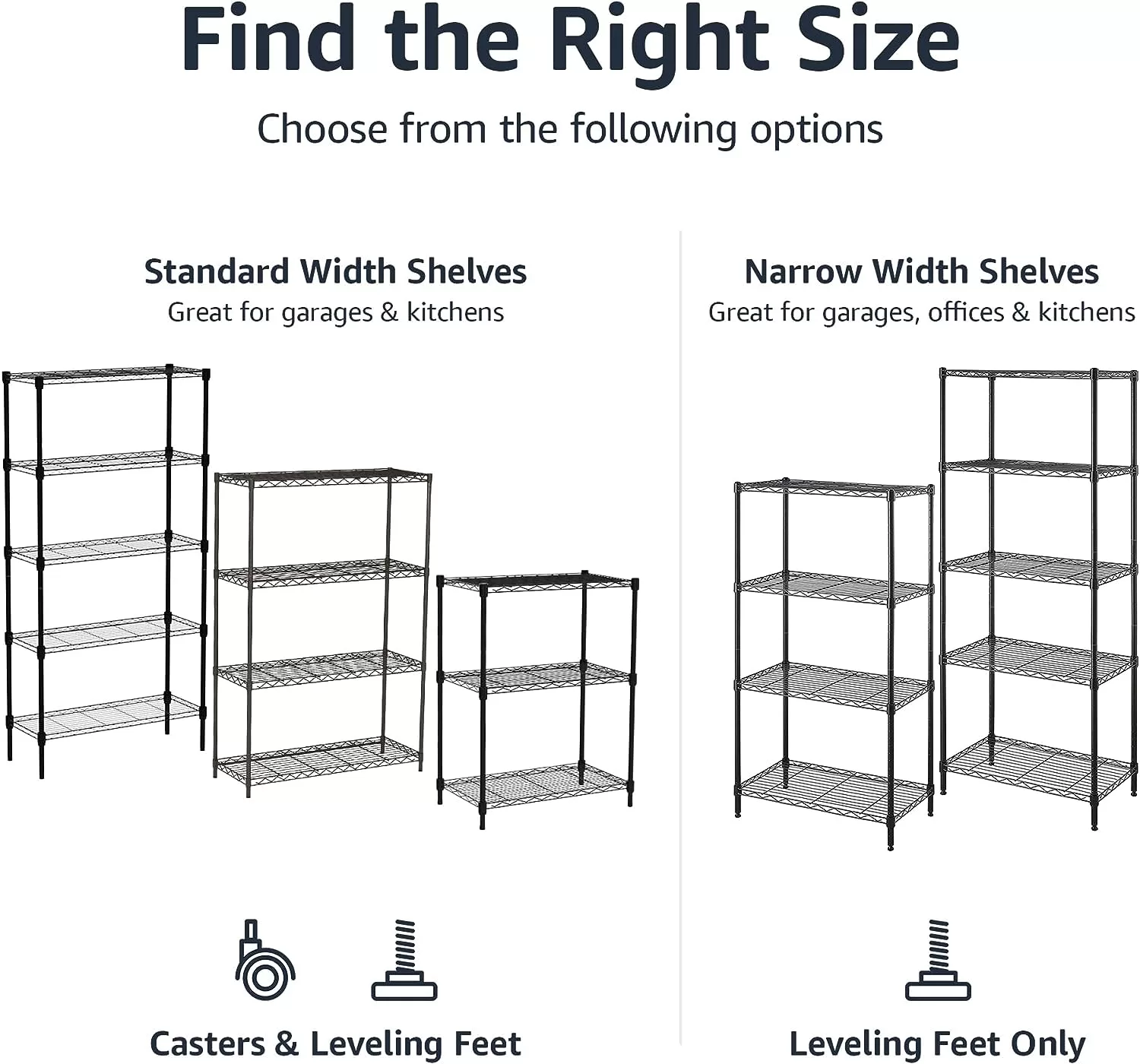 Amazon Basics 3-Shelf Narrow Adjustable, Heavy Duty Storage Shelving Unit , Black, 23.2"L x 13.4"W x 30"H
