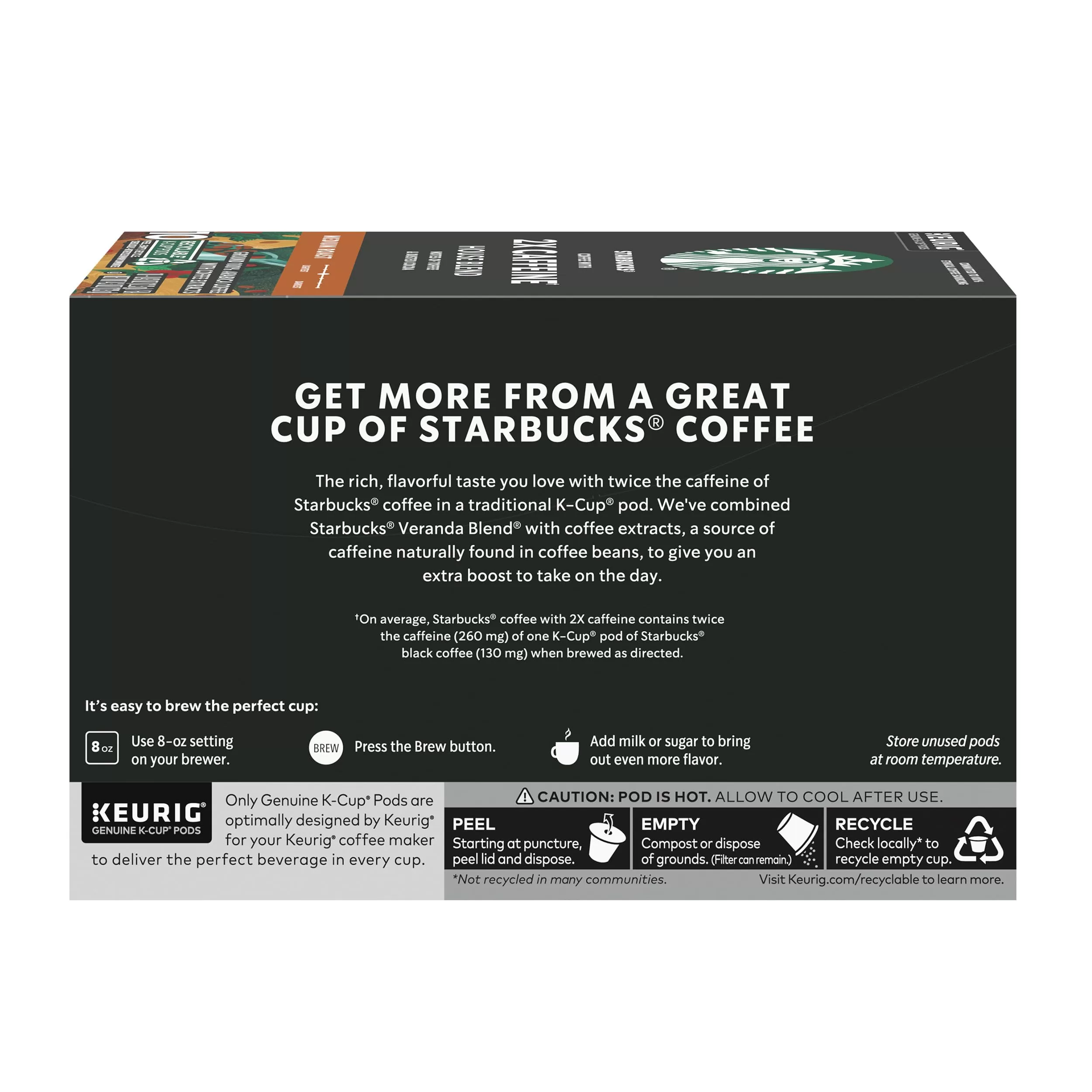 Starbucks Medium Roast K-Cup Coffee Pods with 2X Caffeine — for Keurig Brewers — 6 boxes (60 pods total)