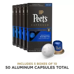Peet's Coffee, Dark Roast Decaf Espresso Pods Compatible with Nespresso Original Machine, Decaf Ristretto Intensity 9, 50 Count