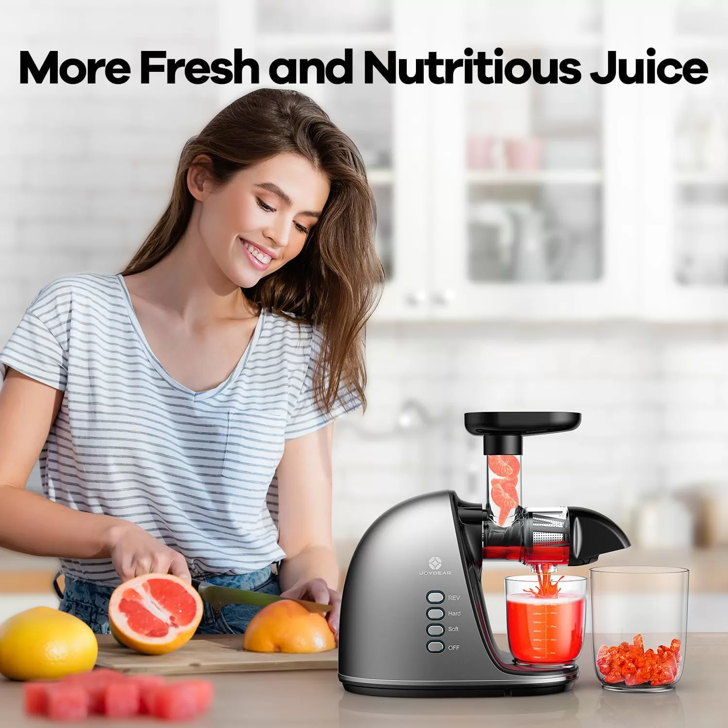 JoyBear Cold Press Juicer Machine: Easy to Clean Slow Masticating Extractor for Veggies and Fruits, Silver