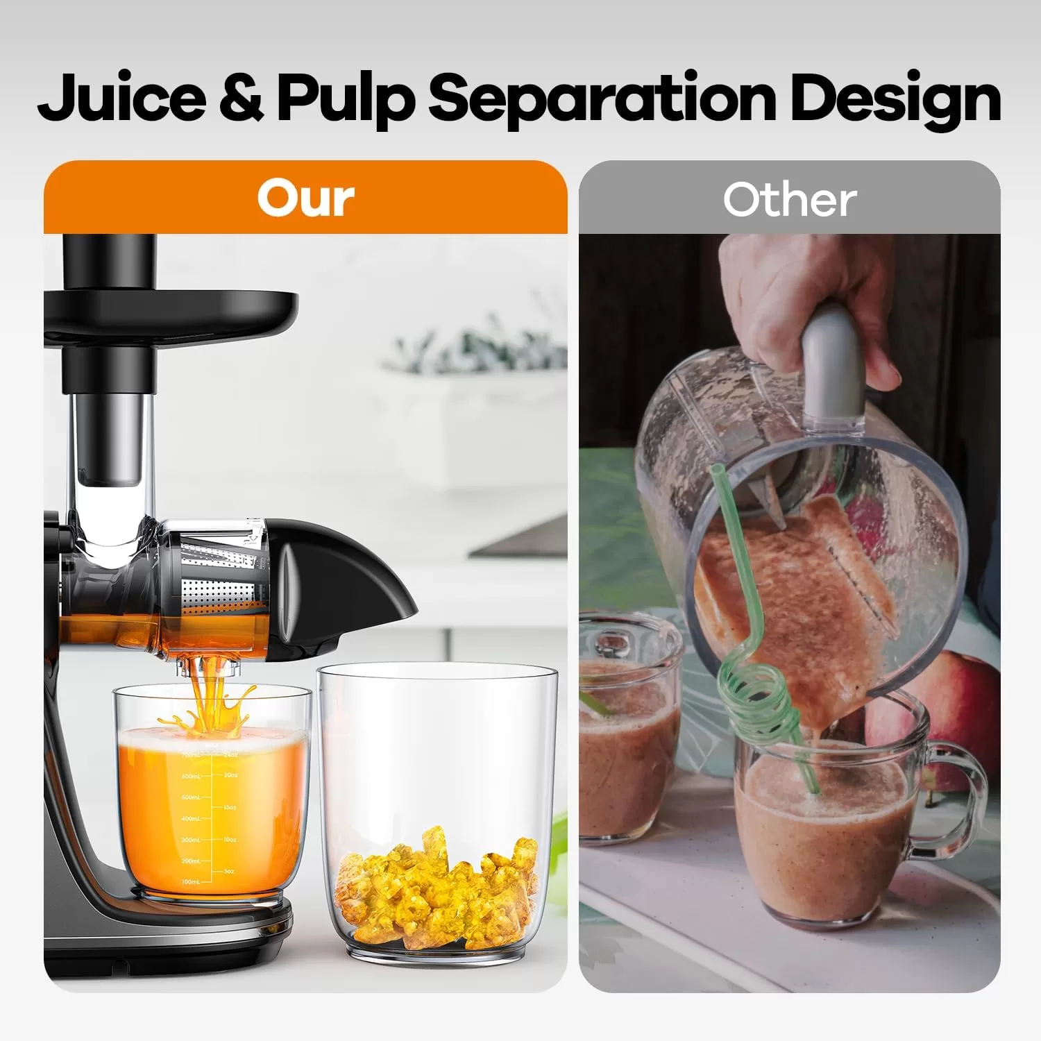 JoyBear Cold Press Juicer Machine: Easy to Clean Slow Masticating Extractor for Veggies and Fruits, Silver