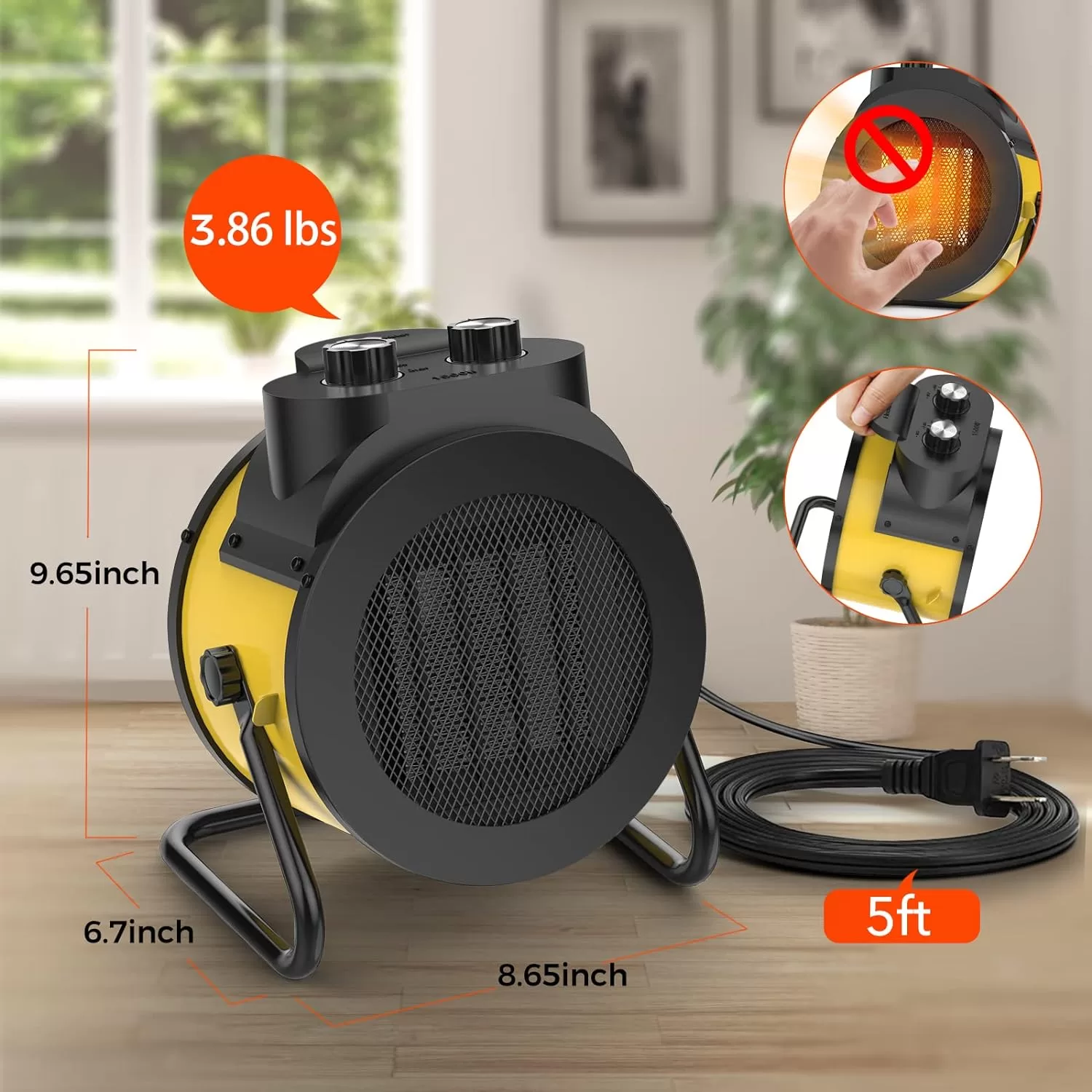 Elevoke Space Heaters for Indoor Use, 1500W PTC Electric Heater with 90°Adjustable Angle