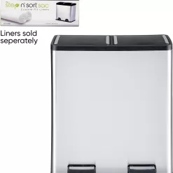The Step N' Sort 18.5 Gallon Extra Large Capacity, Soft-Step, Dual Trash and Recycling Bin with Removable Inner Bins, Silver
