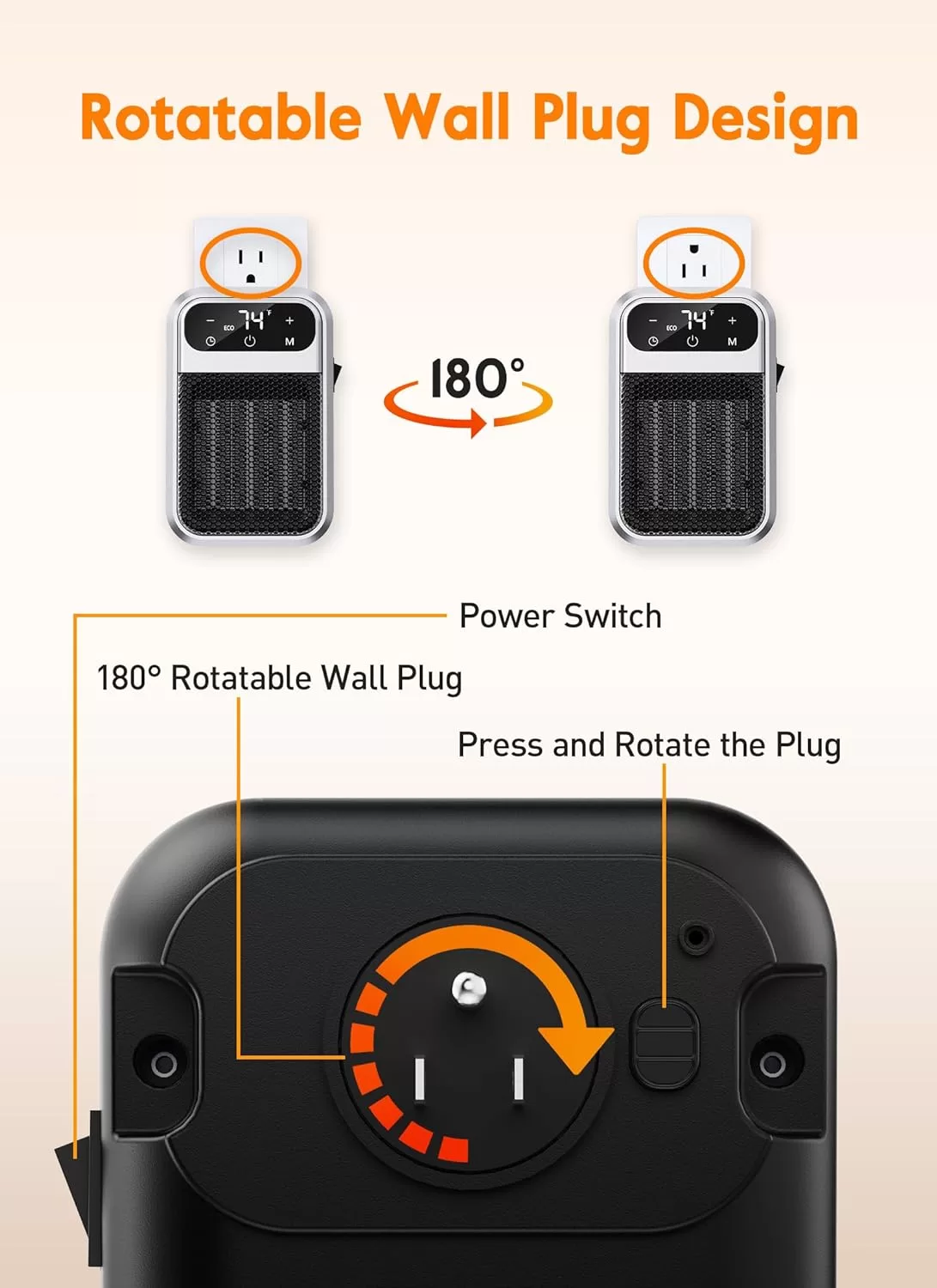GiveBest 800W Wall Outlet Space Heater with Remote, LED Display Small Plug in Electric Heater