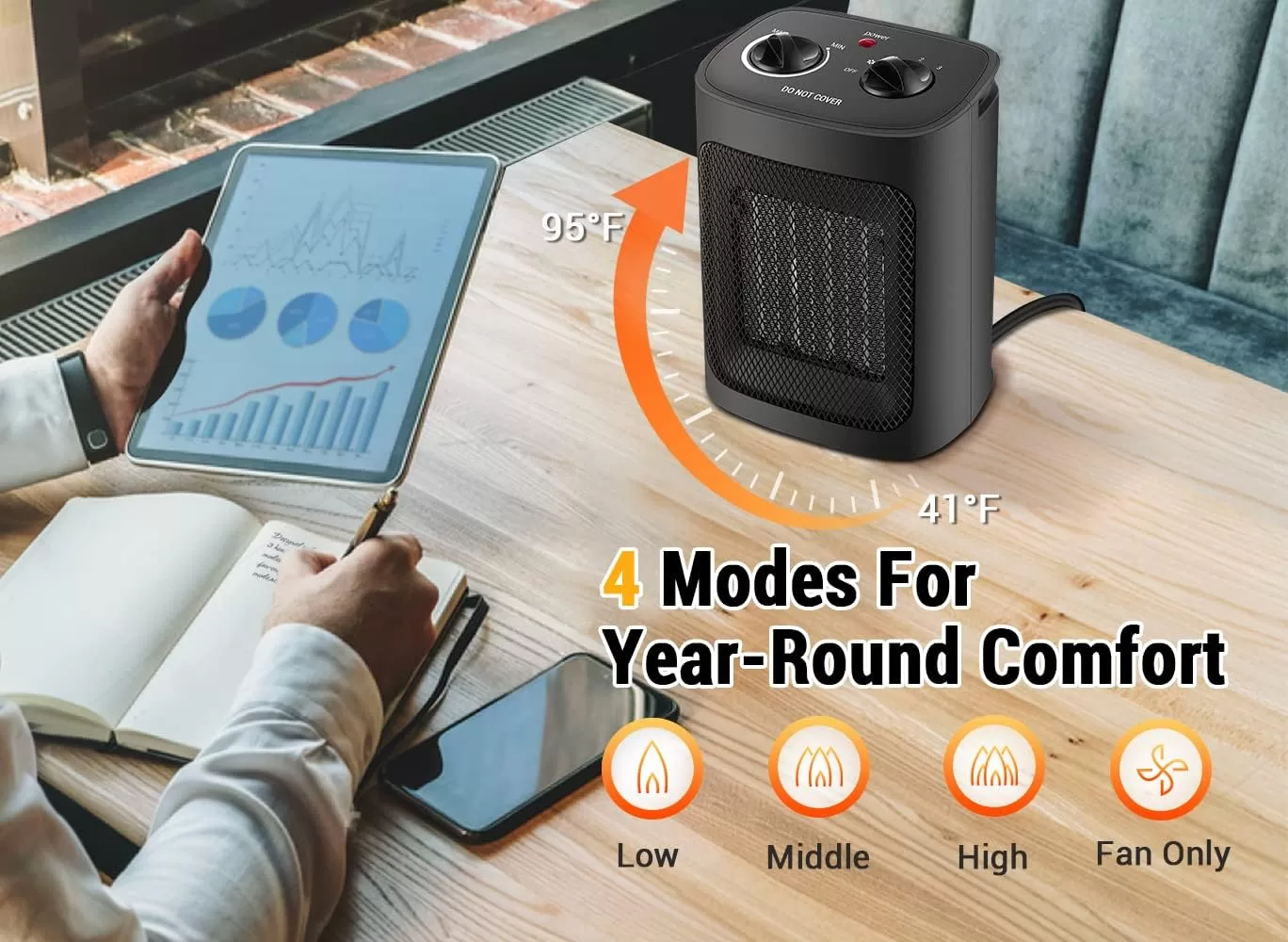Space Heater, 1500W Electric Heaters Indoor Portable with Thermostat