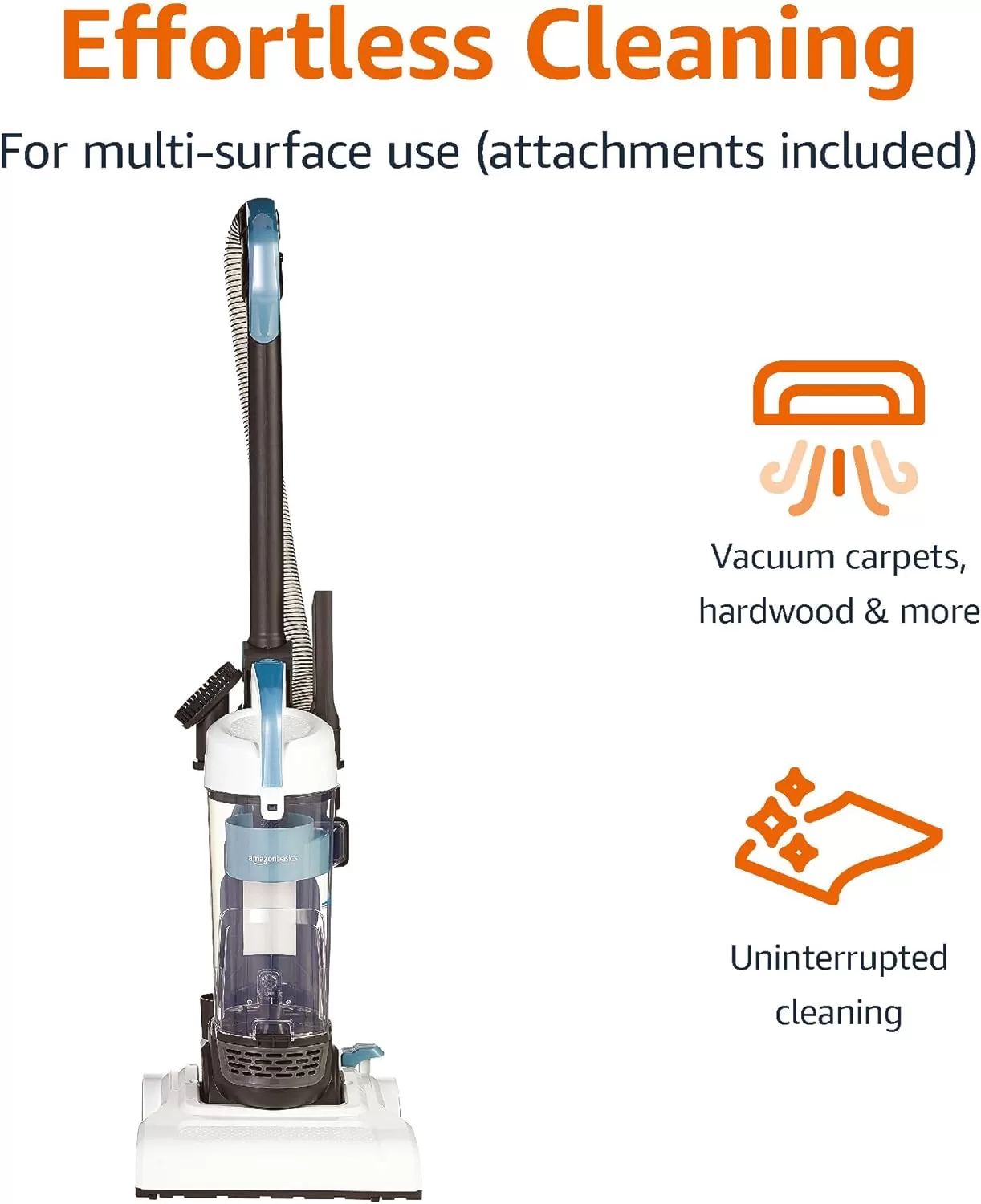 Amazon Basics Upright Bagless Lightweight Vacuum Cleaner, Black and White