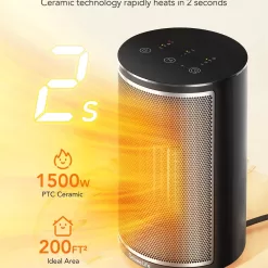 GoveeLife Smart Space Heater, 1500W Fast Electric Heater for Indoor Use with Thermostat, Black