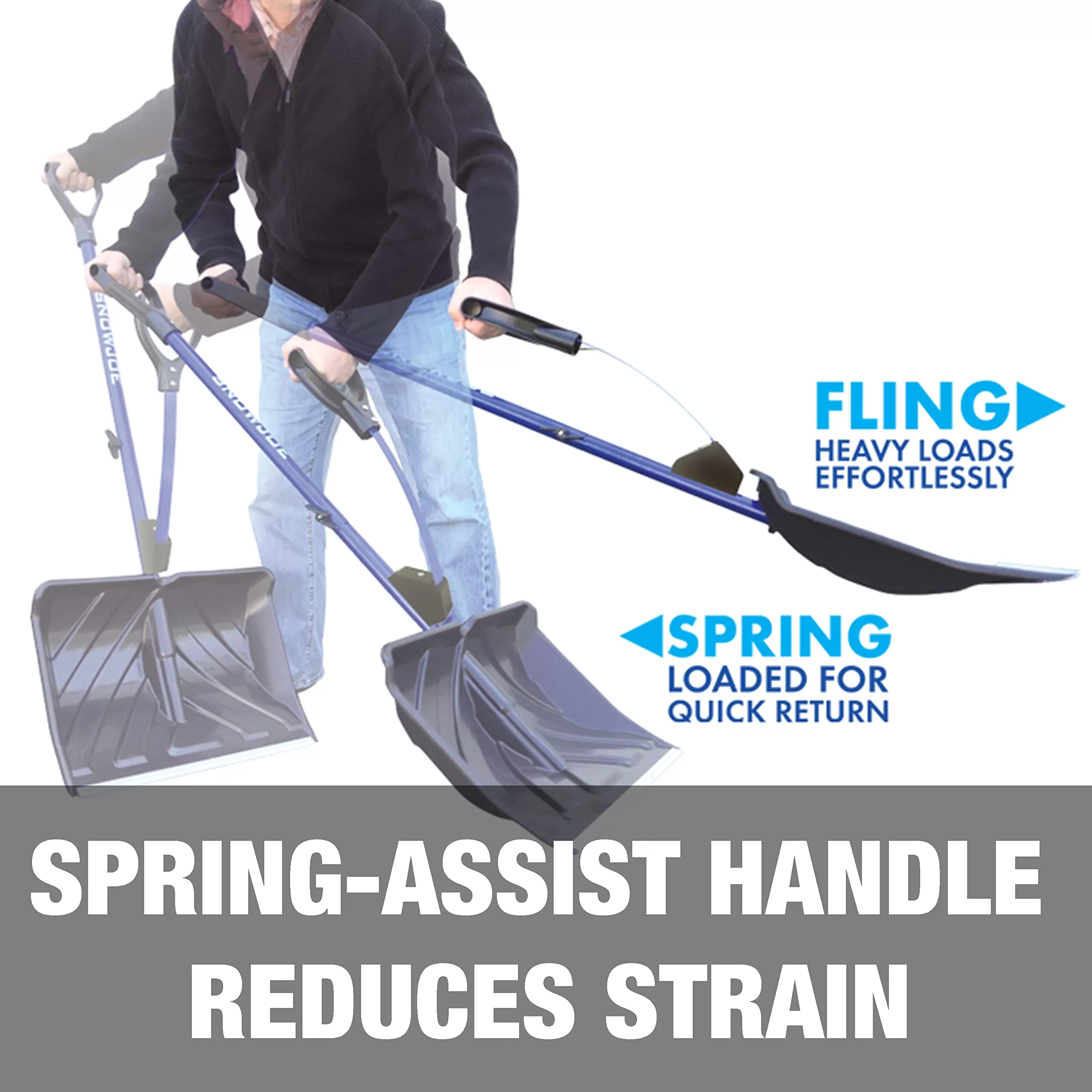 Snow Joe SJ-SHLV20 Shovelution 20-Inch, Strain-Reducing Snow Shovel w/ Spring Assisted Handle + Impact-Resistant Blade, Blue