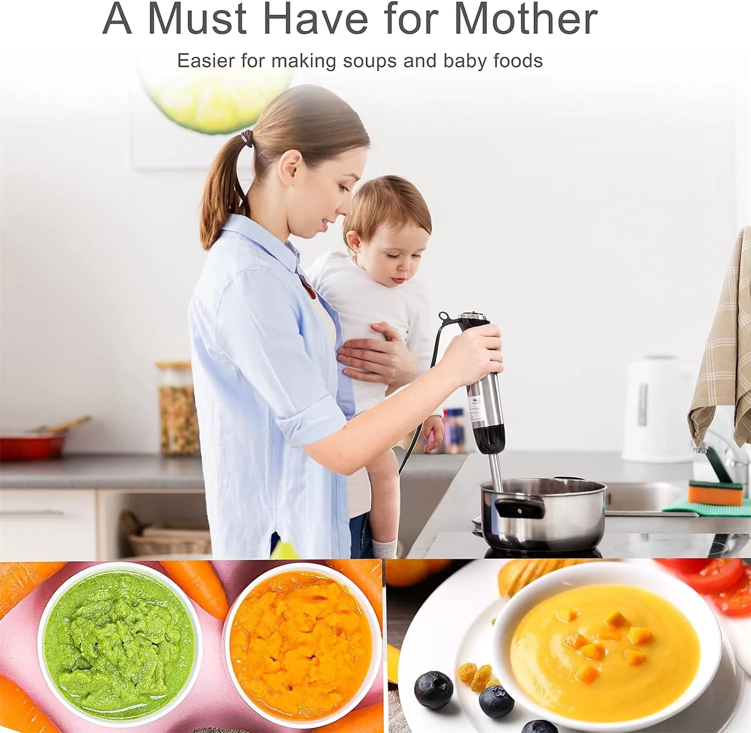 Keylitos 5 in1 Immersion Hand Blender, Powerful 12 Speed Handheld Stick Blender