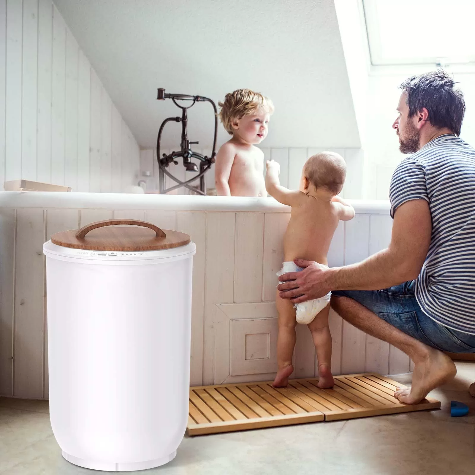FLYHIT Luxury Towel Warmers for Bathroom - Wooden Lid, Large Towel Warmer Bucket