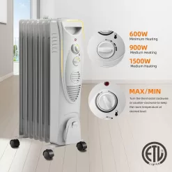 R.W.FLAME Oil Filled Radiator Heater, 3 Heat Settings, Adjustable Thermostat, Portable Space heater