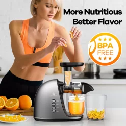 JoyBear Cold Press Juicer Machine: Easy to Clean Slow Masticating Extractor for Veggies and Fruits, Silver