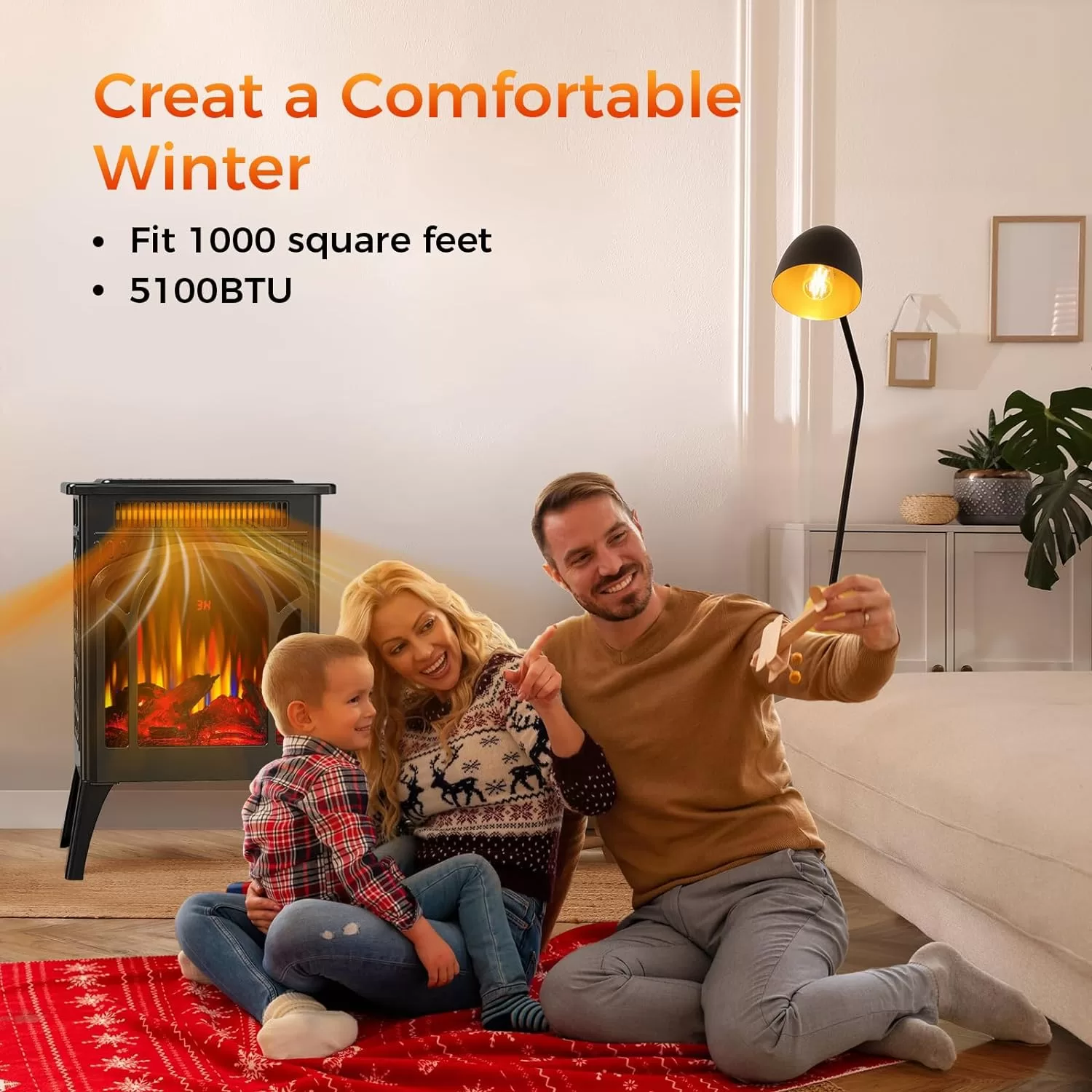 COWSAR Electric Fireplaces, 1500W Infrared Electric Stove Heater, Efficient Heating, 3D Realistic Flame, 5100 BTU