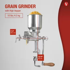 Victoria Manual High Hopper Grain Grinder, Silver