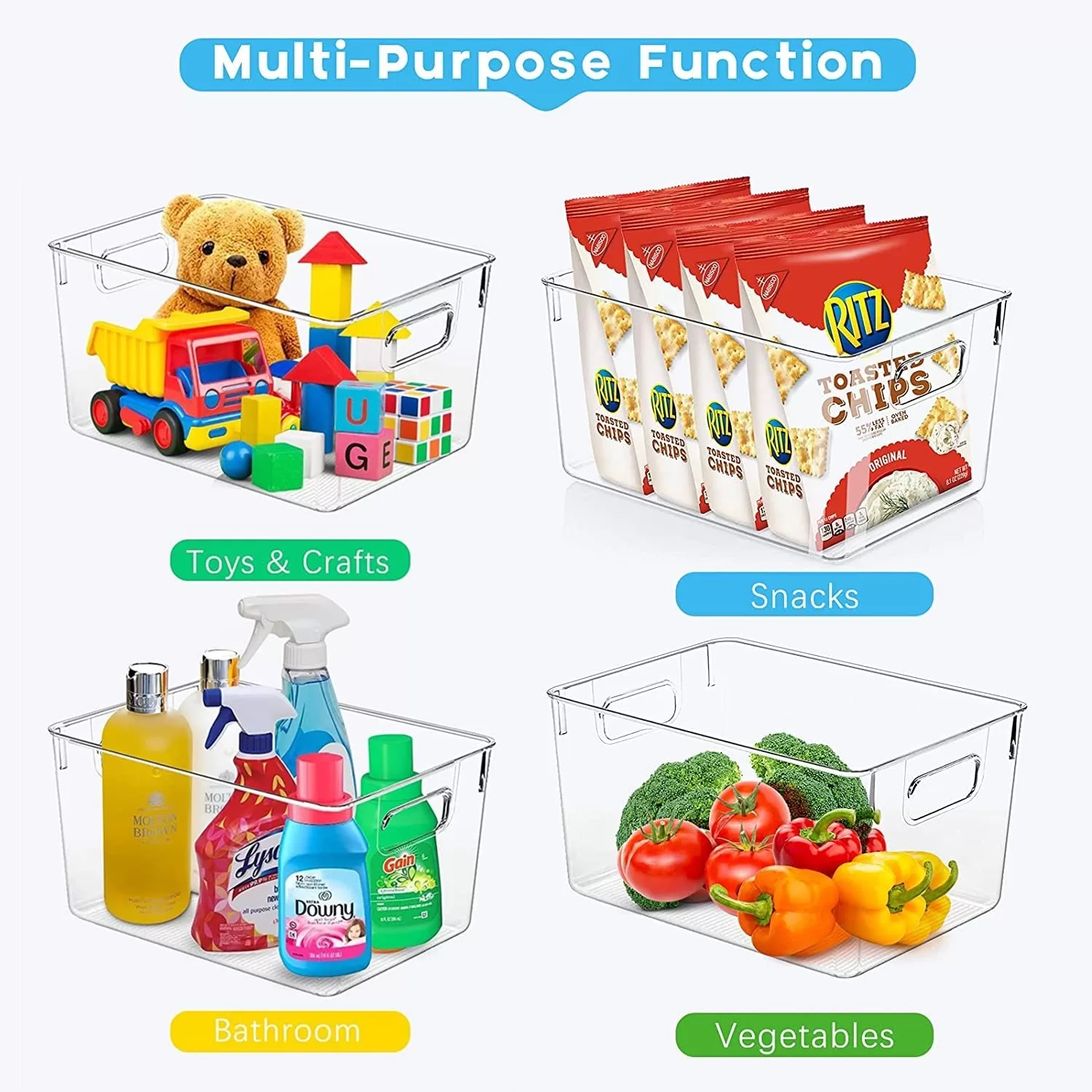 Set of 8 Clear Plastic Storage Bins, 4 Large and 4 Small Stackable Storage Containers