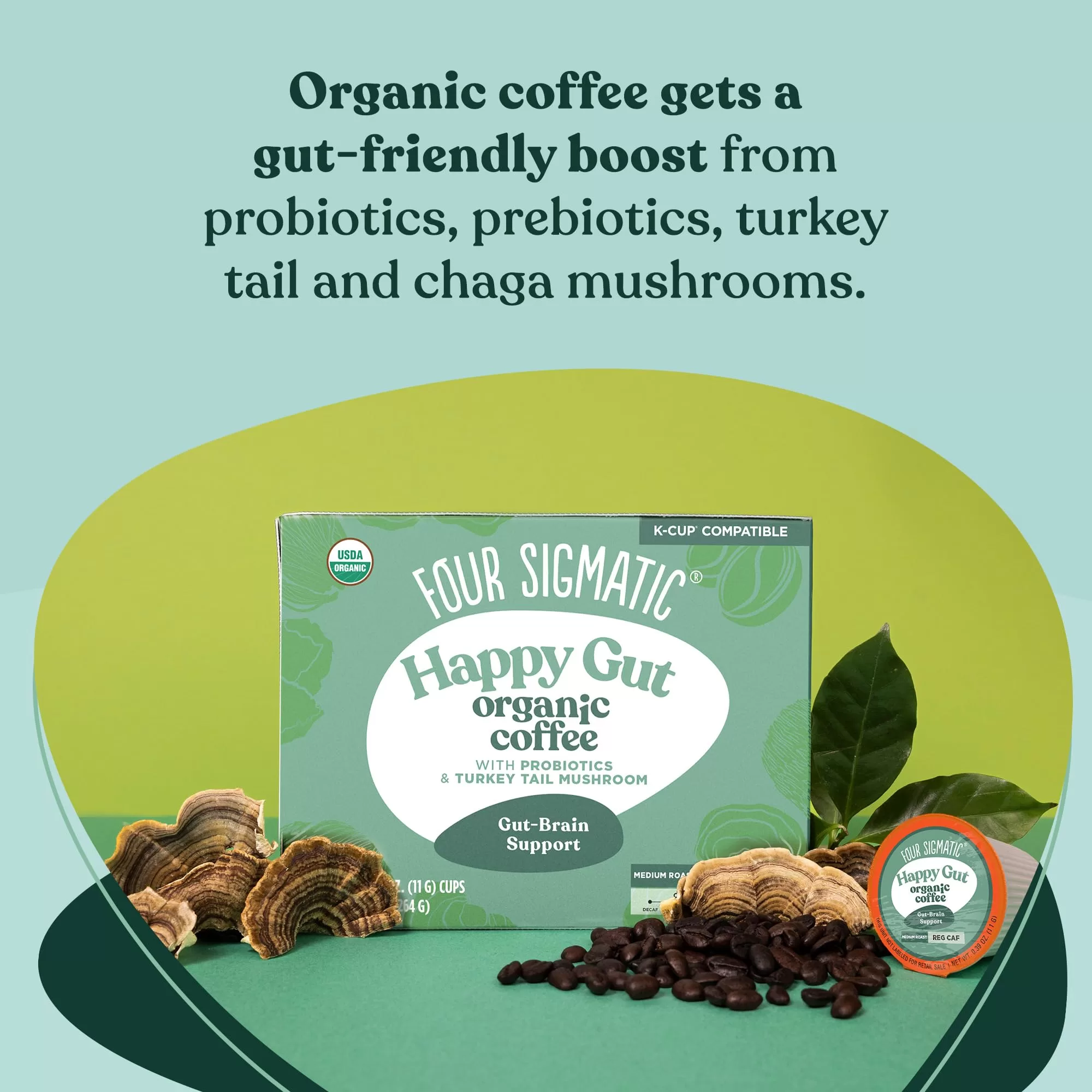 Four Sigmatic Mushroom Coffee K-Cups with Probiotic, Organic and Fair Trade Coffee, Heat Resistant, 24 Count
