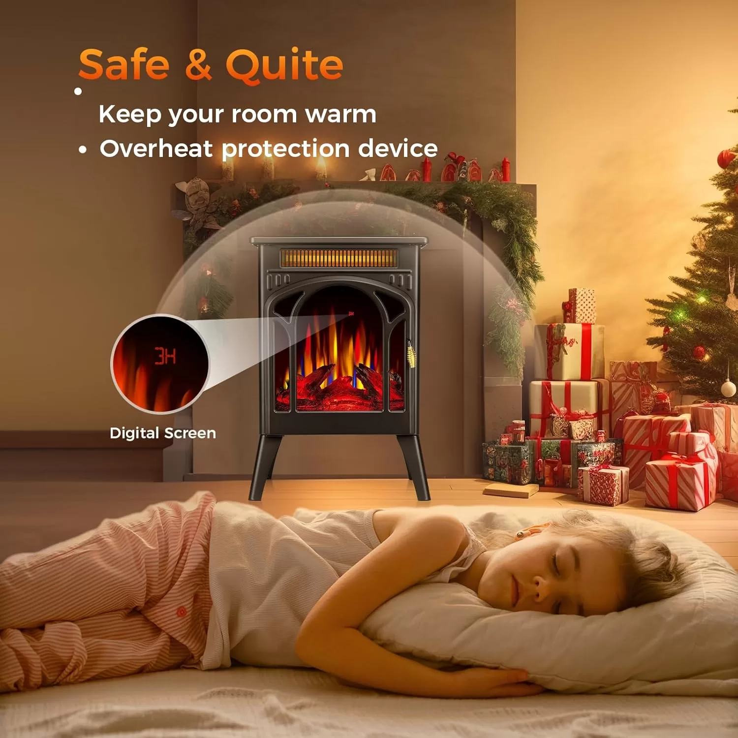 COWSAR Electric Fireplaces, 1500W Infrared Electric Stove Heater, Efficient Heating, 3D Realistic Flame, 5100 BTU
