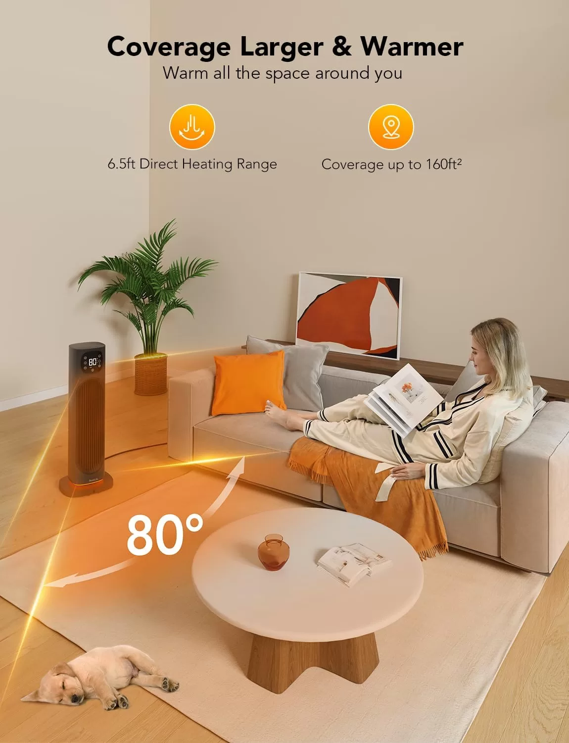 GoveeLife 24" Space Heater, 80° Oscillating Smart Electric Heater