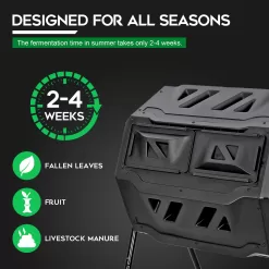 F2C Compost Bin Outdoor Dual Chamber Tumbling Composter 43 Gallon BPA Free Large Tumbler Composters Tumbling