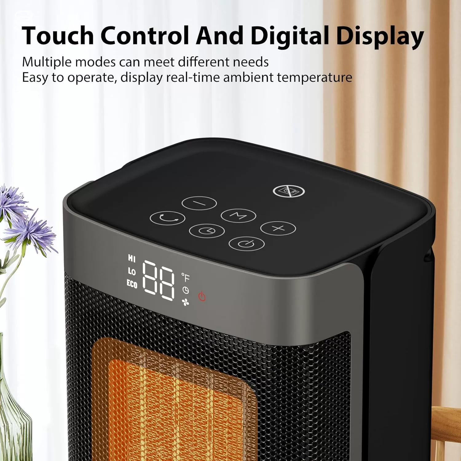 ToLife Space Heater Indoor with Thermostat, 1500W PTC Electric Heater, 60°Oscillating, 4 Modes, 12h Timer
