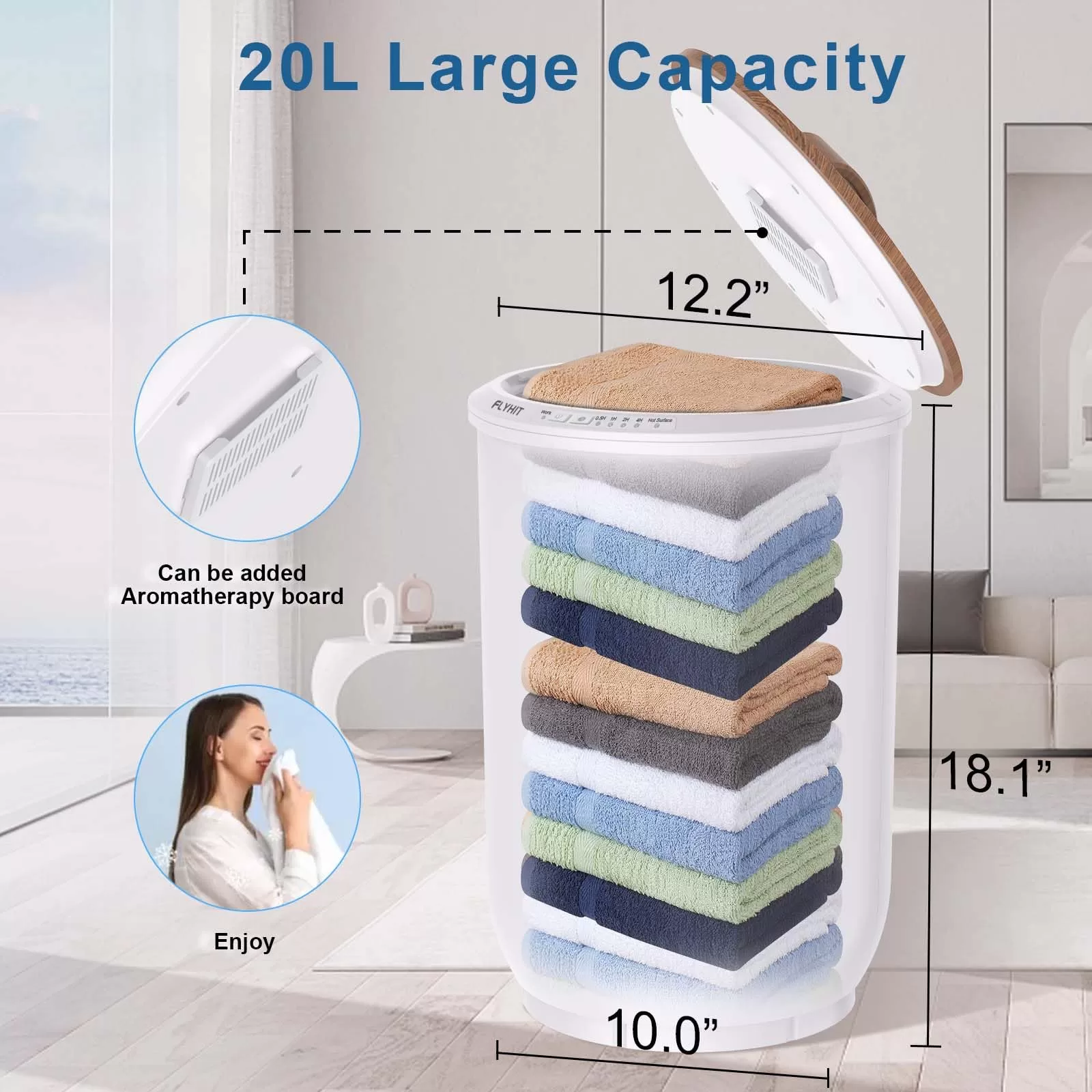FLYHIT Luxury Towel Warmers for Bathroom - Wooden Lid, Large Towel Warmer Bucket
